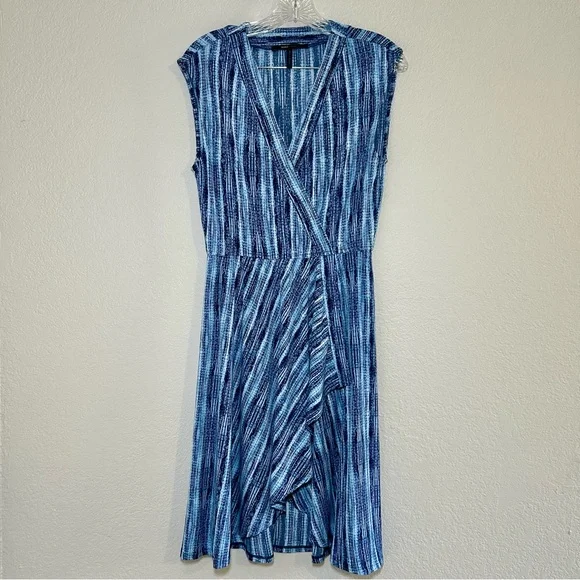 BCBGMaxAzria Ruffle Blue Striped Dress Faux Wrap women’s small comfy casual - Picture 1 of 8